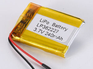 LP362227 3,7V 240mAh литий-полимерная батарея с высокой плотностью энергии 150-200 Wh/kg и максимальным током разряда 0,35A