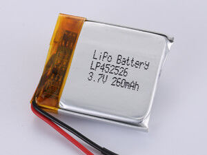 3.7V LP452526 260MAH Долговечная литий-ионная полимерная батарея Энергетическая плотность 150-200 Wh/kg Температура разряда -20°C до 60°C