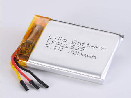 LP402535 3.7V 320MAH Литий-ионный аккумулятор с 2 часами зарядки и серебряной фольгой и прозрачным ПВК