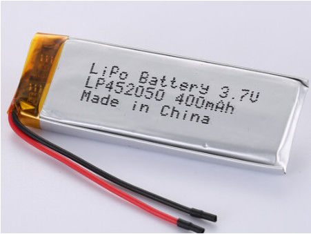 Серебряная фольга и прозрачный ПВК LP452050 3.7V 400MAH 50 мм Красная проволока Полимерный литий-ионный перезаряжаемый элемент Прием проб